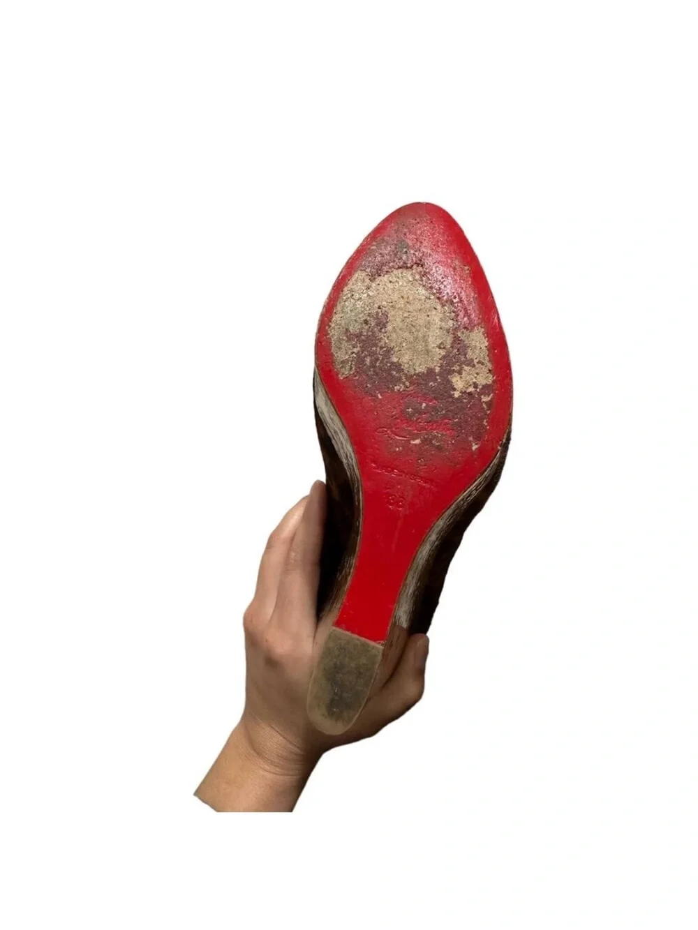 Christian Louboutin coroclic peep‎ toe pony hair animal print wedges size 38